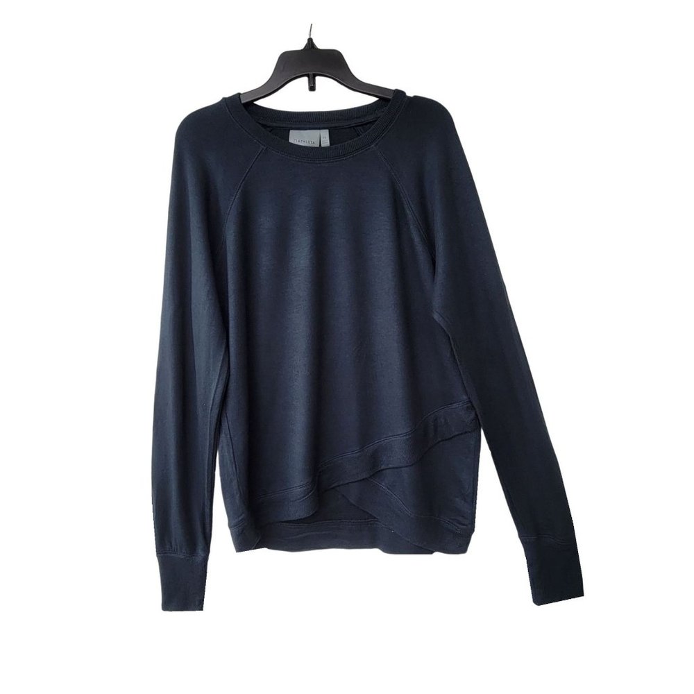 New Sz XS Women's  Athleta Abyss Criss Cross Black Sweatshirt Long Sleeve Tee 